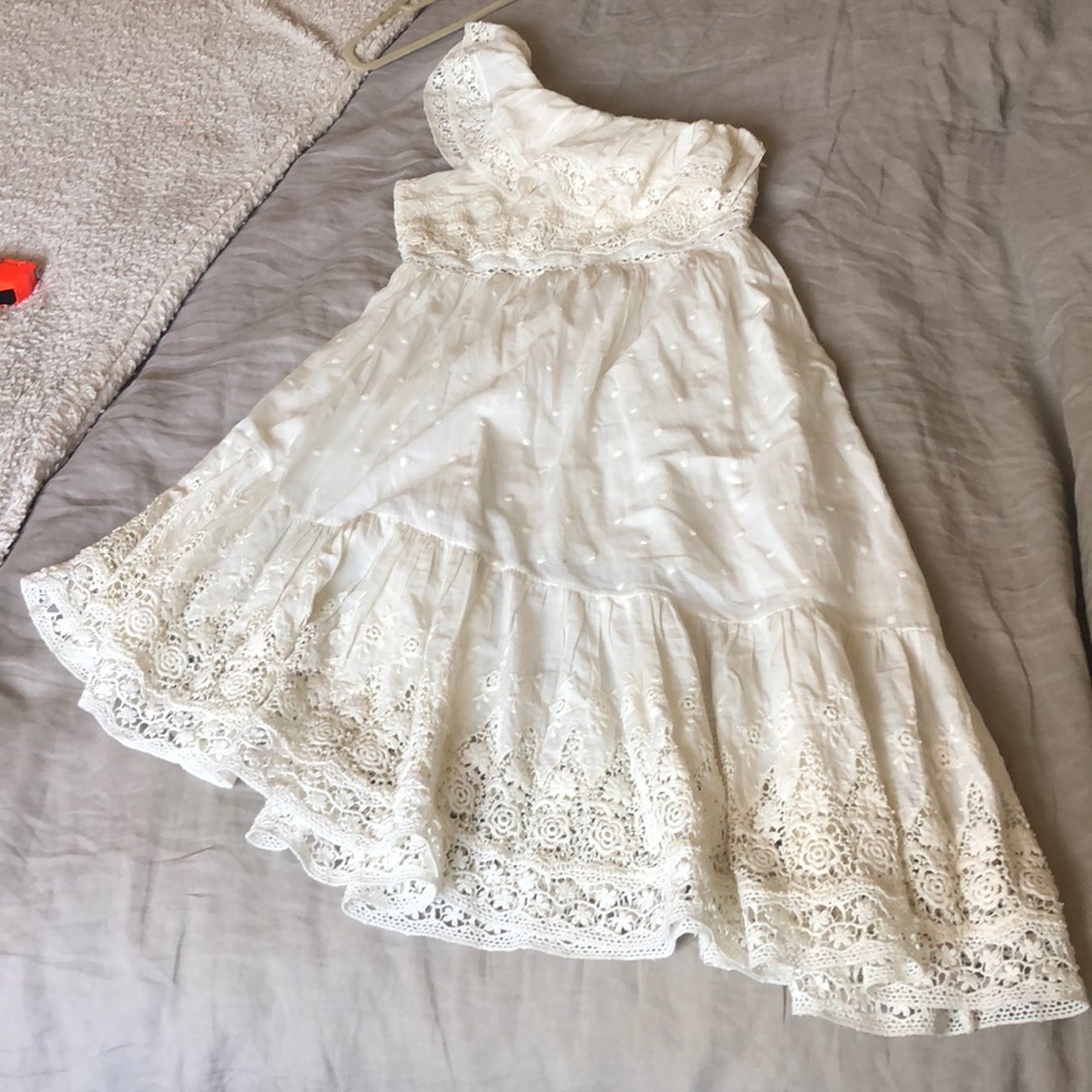 Loveshackfancy off one shoulder white dress - lace and cotton - size small